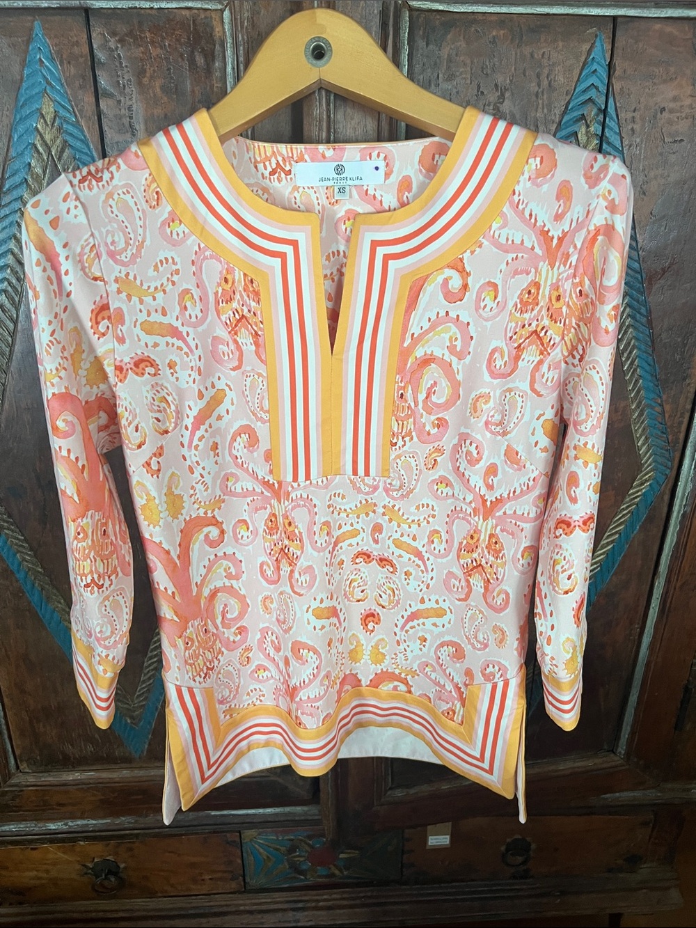 Jean Pierre Klifa Pink, Orange & Yellow Paisley Top
